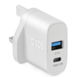 SBS Wall charger 1 USB 2.1A + 1 Type C PD 20W Plug UK